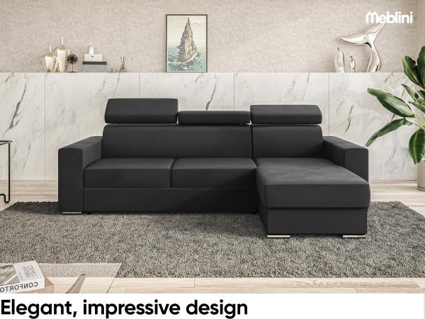 Meblini 'Voss' Schlafcouch mit Bettkasten, Samtstoff, 242 x 168 x 79 cm, Dunkelgrau, Rechts Bild 2