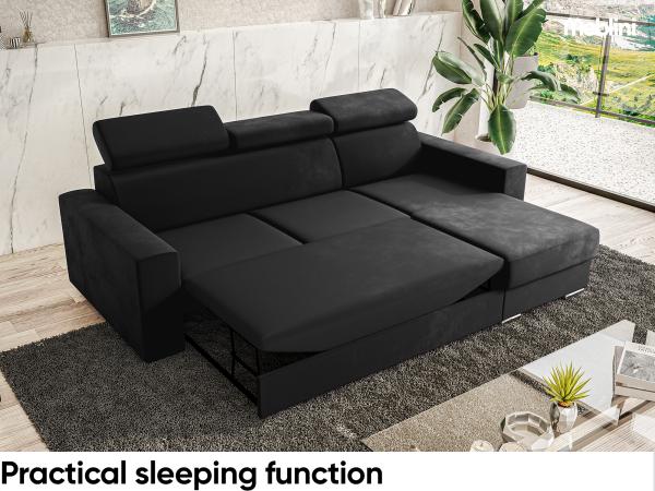 Meblini 'Voss' Schlafcouch mit Bettkasten, Samtstoff, 242 x 168 x 79 cm, Dunkelgrau, Rechts Bild 5