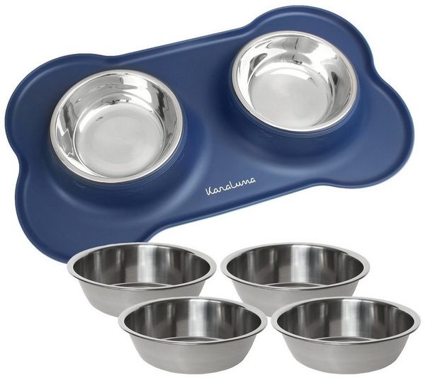 KaraLuna Futternapf Silikon Napfunterlage mit Edelstahl Näpfen I Hundenapf Katzennapf, Edelstahl