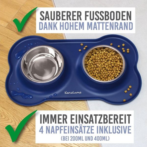 KaraLuna Futternapf Silikon Napfunterlage mit Edelstahl Näpfen I Hundenapf Katzennapf, Edelstahl