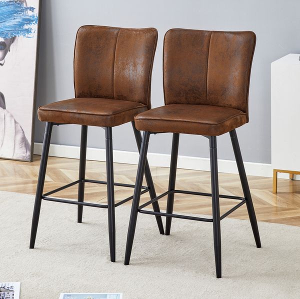 Barstuhl-Set 101cm×44cm×44cm 2-teilig – braunes Technologietuch mit schwarzem Metall, ergonomische Rückenlehne