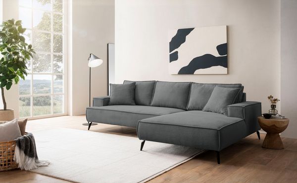 Home affaire Ecksofa TVINNU, L-Form, 275cm, in Cord und Leinenoptik, wahlweise Recamiere rechts/links, schwarze Füße, bequemer Sitzkomfort