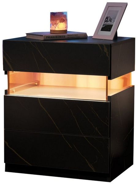 Fine Life Pro Nachtschrank LED-Nachttische mit 3 Schubladen und Acrylplatte - (Kleiderschrank für Schlafzimmer, Endtische und) Bettseitentische als Möbel für Schlafzimmer und Wohnzimmer