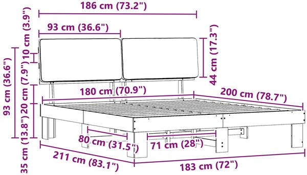 vidaXL Bettgestell mit gepolstertem Kopfteil Taupe 180 x 200 cm 3398082 Bild 11