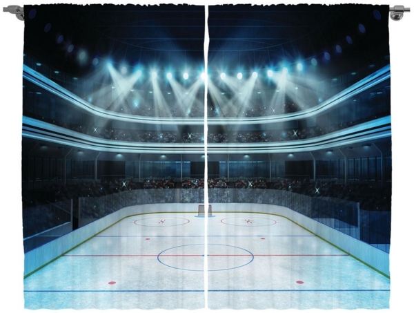 Abakuhaus Gardine Schlafzimmer Kräuselband Vorhang mit Schlaufen und Haken, Eishockey Sport Arena Foto Fans