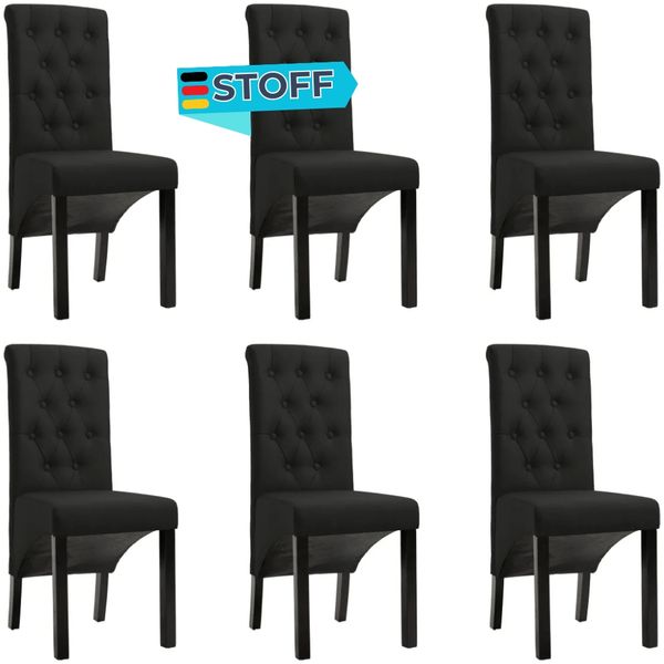 Esszimmerstühle VEDA 6er Set Schwarz Stoff | Polsterstühle Küchenstuhl Wohnzimmerstühle Essstühle bequem