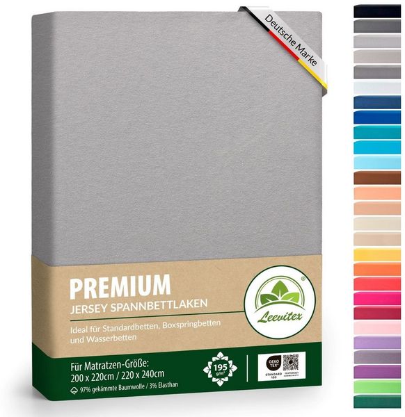 leevitex® Spannbettlaken Premium, verschiedene Größen, Stoffgewicht 195 g/m², 40 cm Steghöhe, Jersey-Elasthan, Gummizug: rundum, (1 Stück), verschiedene Farben, OEKO-TEX® STANDARD 100 zertifiziert