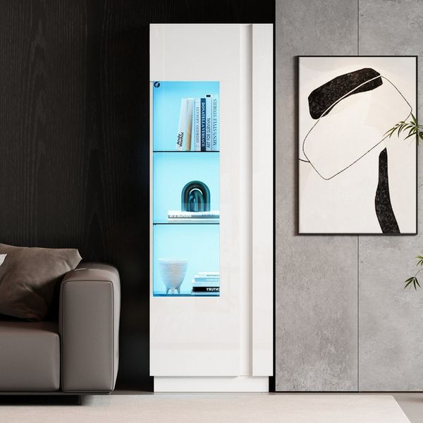 STILVORA Vitrine mit Glastrennwänden,Hochschrank Standvitrine mit LED-Licht&Acryltür (Highboard, Sofaschrank, 1-St, Schranktür aus Acryl + 3 Glasboden) Hochglanz Lagerschrank mit LED-Beleuchtung