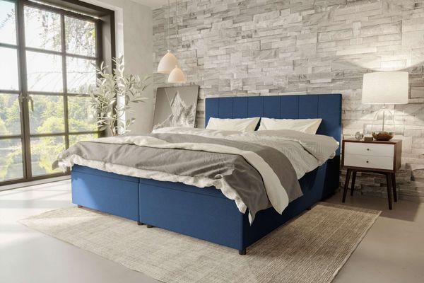 99rooms Kira Boxspringbett Cordstoff POSO Blau 180x200 cm