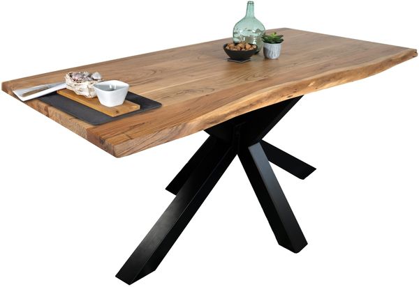 Esstisch Baumkante massiv Akazie Natur 240 x 100 Spider-Gestell schwarz TIM 163987633