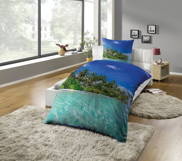 KiNZLER Bettwäsche Fotodruck-Bettwäsche "Insel", Microfaser, 2 teilig, pflegeleicht