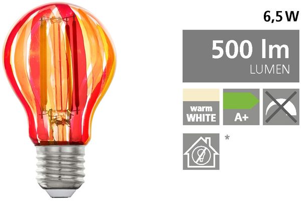 Eglo 12568 Colour LED Leuchtmittel E27 rot, orange L:10,5 Ø:6cm 1800K
