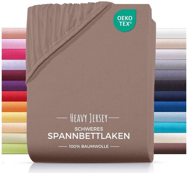 Carpe Sonno Spannbettlaken Heavy Jersey 90x200 100x200 120x200 140x200 160x200 180x200 200x200, Jersey, Gummizug: rundum, (1 Stück), Weiches Spannbetttuch Bügelfrei, Bettlaken 120x200 Nougat Braun