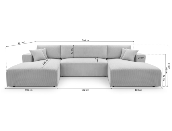 AX LIVING Sofa U Form mit Schlaffunktion – Catea U Cord Wohnlandschaft 364 cm Bild 9