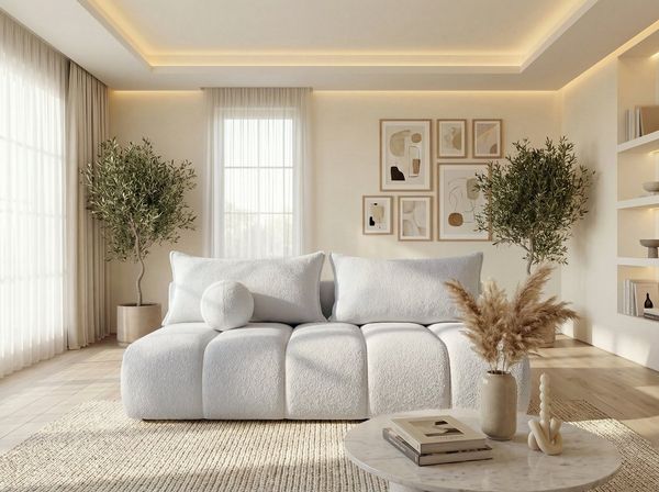 WFL GROUP Schlafsofa Milla mit Bettkasten – 3 Sitzer Couch mit Schlaffunktion, Bettfunktion, MADE IN EU, Schlaffläche 150 × 200 cm, Skandinavische Polstercouch im modernen Design – Weicher Boucle