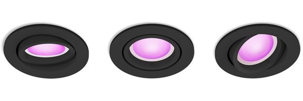 Philips Hue White & Color Ambiance Centura runde Einbauspots 3-er Pack, dimmbare Deckenlampen für das Hue Lichtsystem mit 16 Mio. Farben, smarte Lichtsteuerung über Sprache und App, schwarz