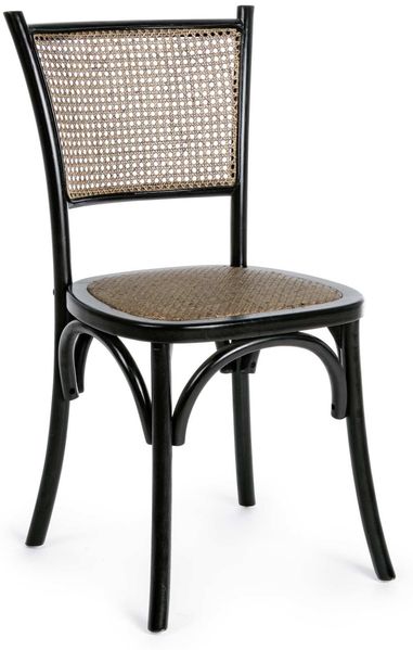 Stuhl Lerras aus Rattan und Ulmenholz, klassisch, schwarz, komfortabel für Dein Zuhause