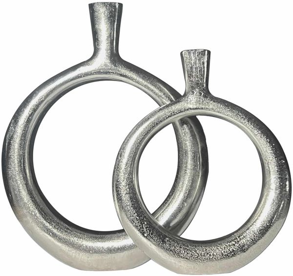 Deko Vase 2er Set Aluminium Silber Donut Blumenvase Modern