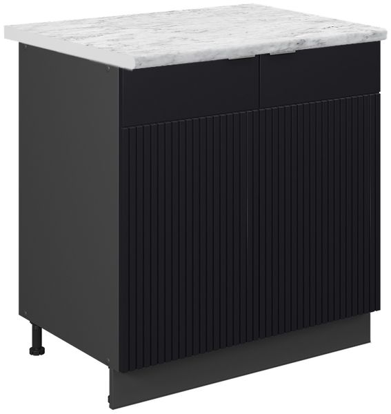 Spülenunterschrank Fame-Line Schwarz gestreift 80 cm mit Regal, AP Marmor Vicco