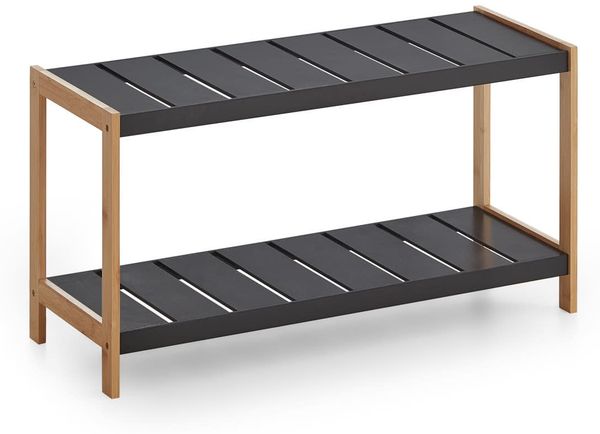Homes & Jones Schuhregal Francis 69,8x26x36 cm aus schwarzem Holz - Regal mit 2 Ablagen für Schuhe- Kompaktes Schuhregal für Flur, Diele - stilvoll, funktional & platzsparend