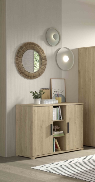 Kommode Sam 115 x 89 x 48 cm Eiche Melamin Dekor Metall Natur Schwarz