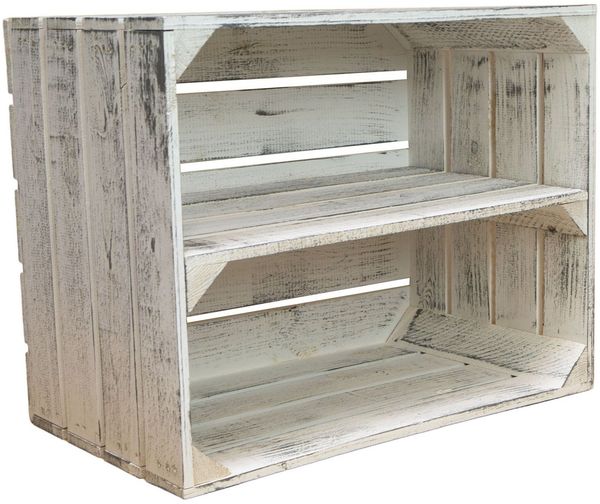 Kistenkolli Altes Land Allzweckkiste Obstkistenregal Johanna Shabby weiß - längs Weinkiste Vintage weiss (Spar-Set, 1er Set)