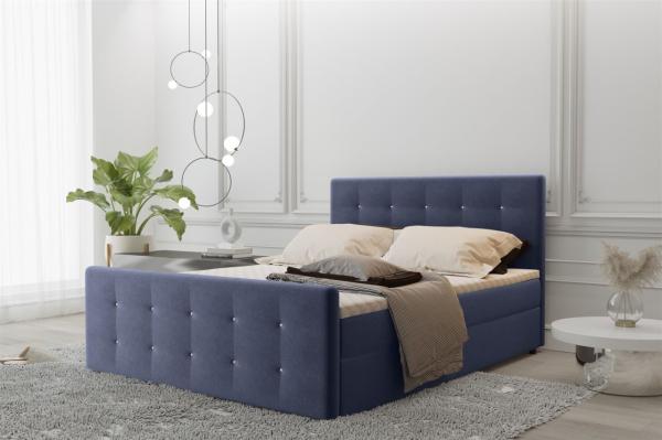 Boxspringbett Schlafzimmerbett MAURO 140x200cm Stoff Soro Blau inkl. Bettkasten