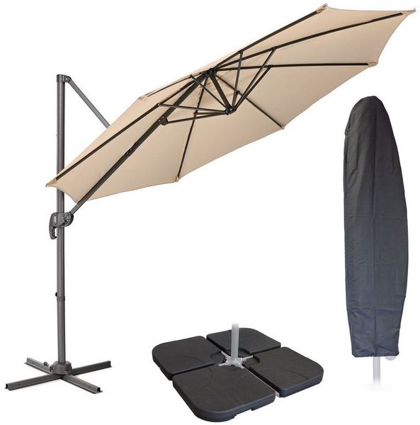 SVITA Sonnenschirm Ampelschirm 3m + Haube + Sonnenschirmständer befüllbar 4-teilig, Set, Aluminium/Polyester 4 Gewichte Abdeckhaube Klettverschluss