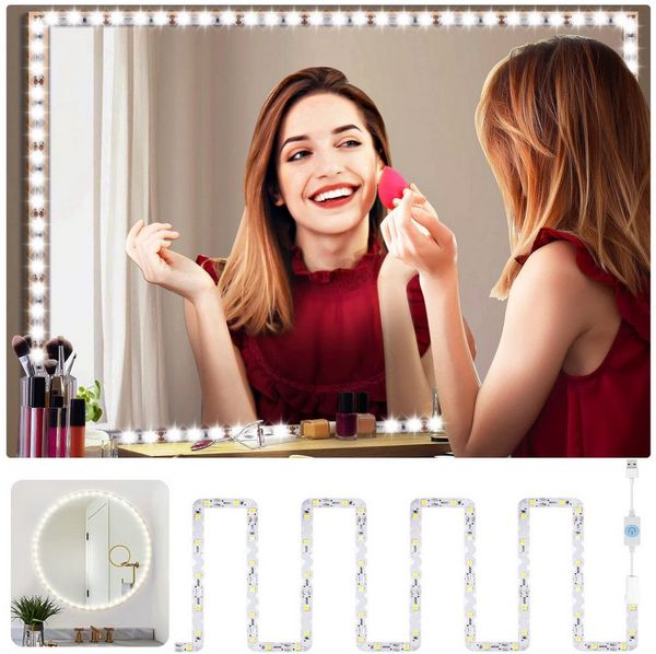 Jibenhome Spiegelleuchte 1M/4M flexible LED-Lichtstreifen Weiß LED-Kosmetikspiegel-Licht, USB, 1 M, LED fest integriert, Dimmbar, Memory Kein Spiegel