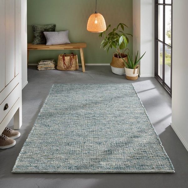 TaCa Home Wollteppich Wollteppich frei von Mottenschutzmitteln, rechteckig, Höhe: 10 mm, nachhaltige Schurwolle Wohnzimmer Schlafzimmer, Grün - 70 x 130 cm