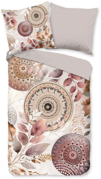 hip Mako Satin Bettwäsche 135 X 200 cm + 1- 80 X 80 cm Afina mandalas & leaves grau