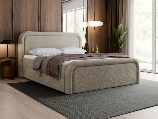Compleo Boxspringbett Kontinentalbett mit Bonell-Federkern, rundes Kopfteil (Topper als Option, Stoff: PUENTE oder QUELLE), Designerbett, Japandi und Modern Schlafzimmer, Jugendzimmer