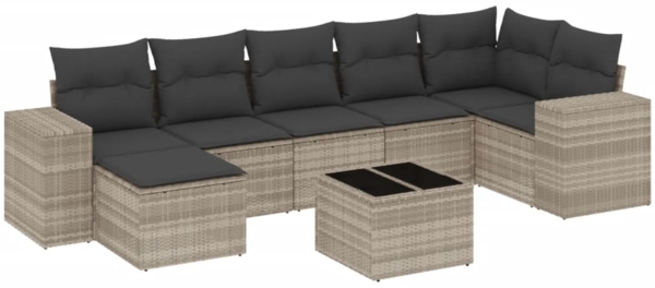 vidaXL 8-tlg. Garten-Sofagarnitur mit Kissen Hellgrau Poly Rattan 3222891