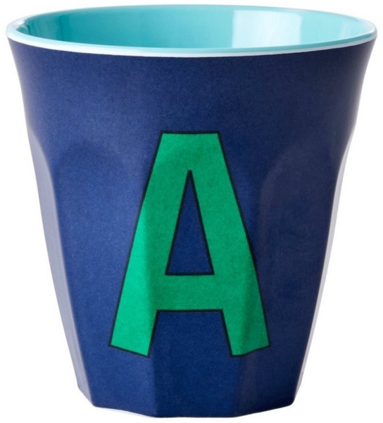 Rice Two Tone Dark Blue Melamin Becher Buchstabe A
