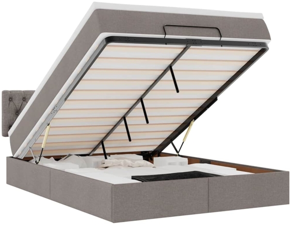 vidaXL Ottomanische Bett mit Matratze & LEDs Taupe 140x190 cm Stoff 3312392
