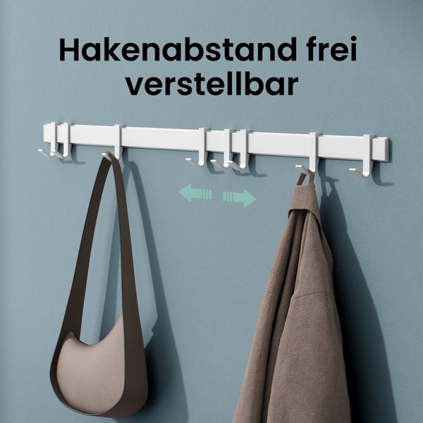 Mai & Mai Wandgarderobe Kleiderhaken Garderobenleiste aus Aluminium mit 4/6/8 Haken Stalo-12, Flexibel entlang der Schiene verschieben, individuell positionieren.