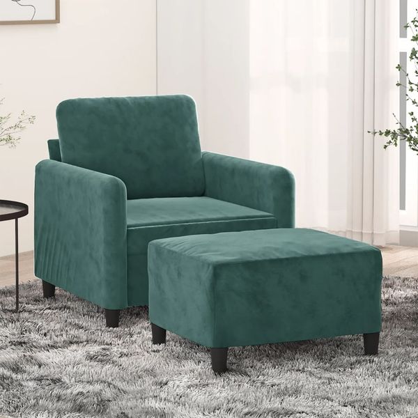 vidaXL Sessel mit Hocker Dunkelgrün 60 cm Samt 3201166