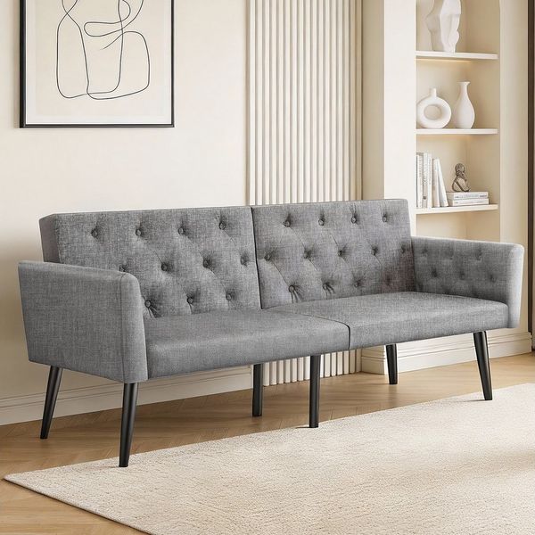 oyajia Schlafsofa mit Bettfunktion, klappbarer 2-Sitzer mit verstellbarer Rückenlehne, Polsterbett Multifunktion-Schlafsofa mit verstellbarer Rückenlehne, Ergonomisch, Max. bis 180KG