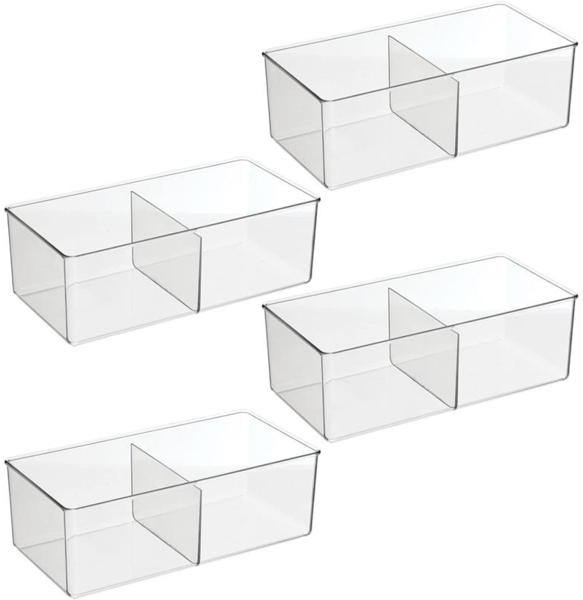 Aufbewahrungsbox mit 2 Fächern 4er Set Schrankbox mDesign transparent