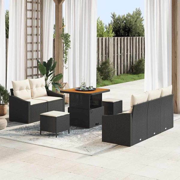 vidaXL Gartensofa-set mit Kissen 8 pcs Schwarz Poly-Rattan 3362595