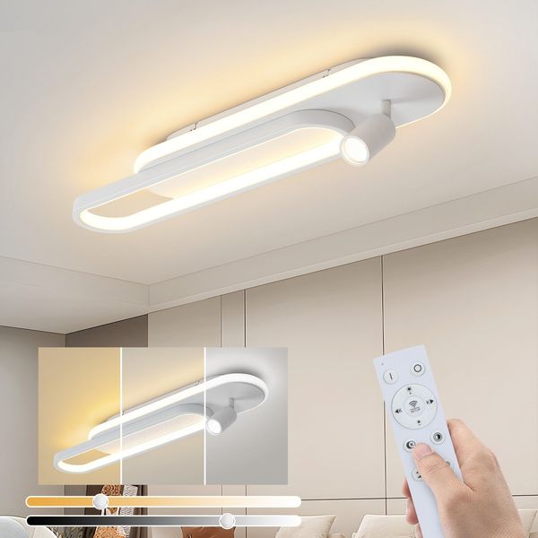 Deckenlampe Wohnzimmer ZMH LED Deckenleuchte: 46W Weiß Küchenlampe Dimmbar mit 1 Deckenstrahler & Fernbedienung Modern Design 3000K - 6500K Schlafzimmerlampe für Haus Wohnung Galerie