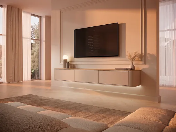 Vente-unique - AJUGA TV unit Holz, Platte BeigeBeige - B 33,7 cm x H 28,2 cm x L 200 cm