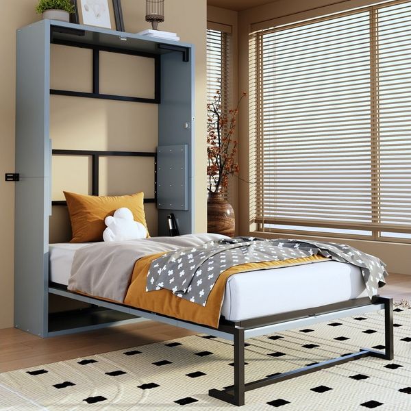REDOM Funktionsbett Murphy Wandklappbett mit Metallrahmen & Holzplatte (sicherer Wandverriegelung, leiser Klappmechanik), ohne Matratze