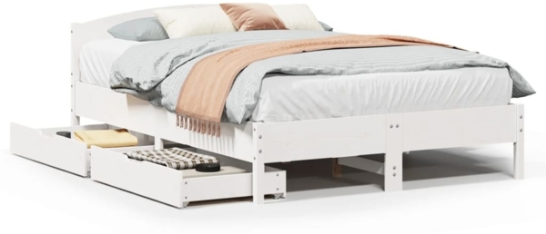 vidaXL Massivholzbett ohne Matratze Weiß 140x190 cm Kiefernholz 3301834