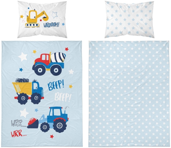 Detexpol Babybettwäsche Set Baumaschinen 2tlg. 100% Baumwolle Größe: 100x135 cm, 40x60 cm, Baumwolle, 2 teilig Bild 1