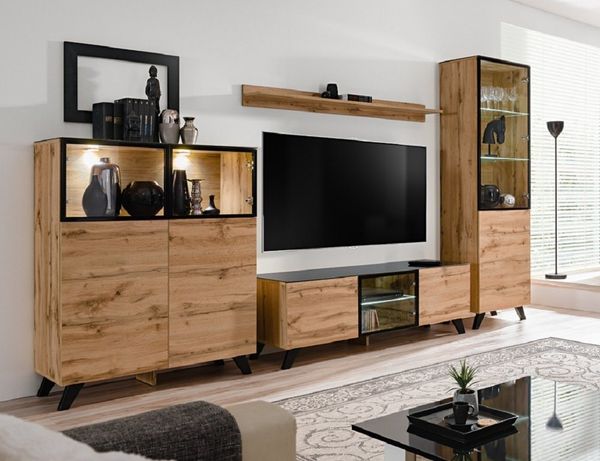 Wohnwand Thin mit LED Beleuchtung in Wotan 340 x 197 cm 4-teilig