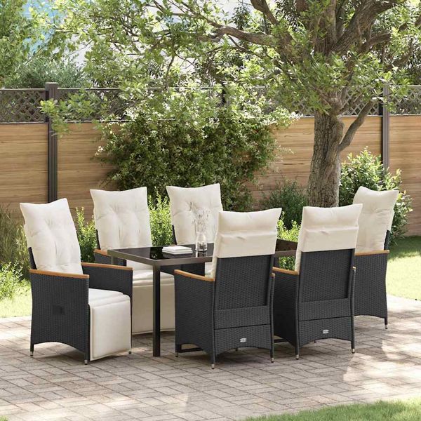 vidaXL Garten Essgruppe mit Kissen 7 pcs Schwarz Poly-Rattan 3379615