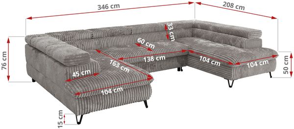 MKS Möbel 'Pablo U-Form' Wohnlandschaft mit Bettkasten, Hellgrau, Cordstoff, T25 Topper Bild 7