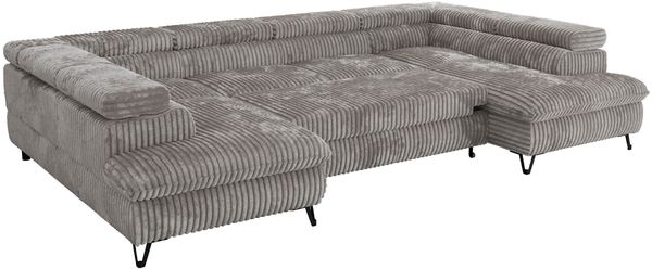 MKS Möbel 'Pablo U-Form' Wohnlandschaft mit Bettkasten, Hellgrau, Cordstoff, T25 Topper Bild 6