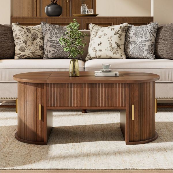 REDOM Couchtisch 100x40,5x50 cm Höhenverstellbarer Couchtisch, modern (Packung, 1-St, Mit Schiebetüren & offenen Regalen), Platzsparend mit verstecktem Stauraum